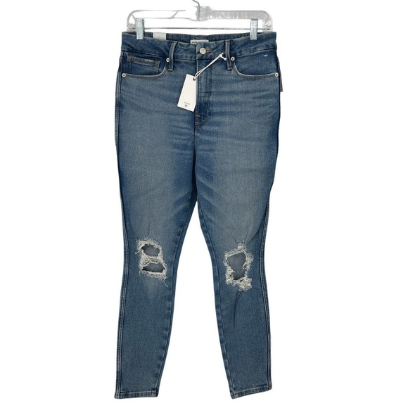 Good American Good Curve Crop Skinny Blue Distressed High Rise Denim Jean 6 / 28 - Picture 1 of 9